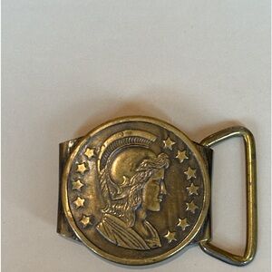Vintage Brass metal Belt Buckle dress accessory Roman Coin design